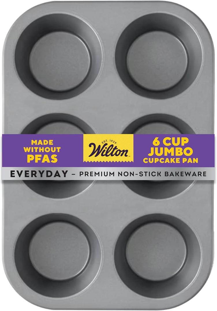 Wilton Everyday Non Stick Jumbo Muffin Pan for Oversized Muffins and Cupcakes, Made without PFAs, 6 Cup Capacity