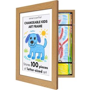 Americanflat Kids Artwork Frame Changeable (Dark Oak) - Magnetic Door Holds 100 Art Pieces - 8.5x11 Letter Size Display with Mat or 10x12.5 Without Mat - My Mini Masterpiece