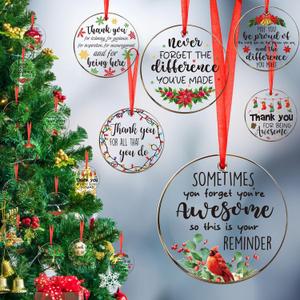 Barydat 36 Pcs Christmas Employee Appreciation Gifts Bulk Clear Acrylic Christmas Tree Hanging Ornaments Thank You Team Gift with Ropes for Xmas Tree Decor Inspirational Coworkers Staff Volunteer