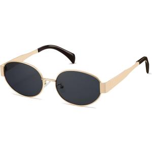 Trendy Oval Sunglasses for Women Men 2025 Retro Sun Glasses Classic Shades UV400 Protection CL2501 (Gold/Grey)