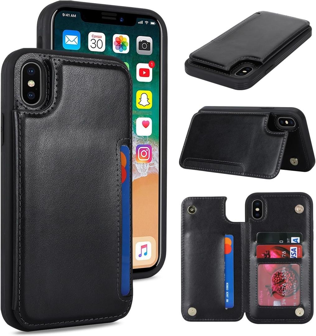 iCoverCase Compatible with iPhone X/XS Case with Card Holder, Wallet Phone Case for Women Men RFID Blocking PU Leather Case 5.8 Inch (Black)