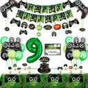 Video Game Party Decorations - 9th Birthday Decorations for Boys, HAPPY BIRTHDAY Banner, Video Game Tablecloth, Gaming Pattern Balloons, Controller Balloons, Gaming Hanging Sign, Gaming Birthday Party