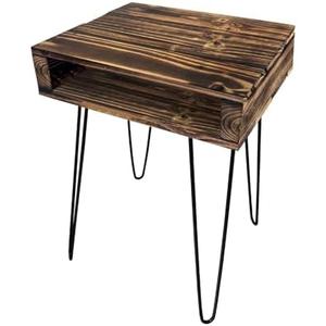 Pallet Night Stand - Pine Wood Night Stand, Reclaimed Wood Side Table | Rustic Farmhouse Style Nightstand, Industrial Night Stand, Solid Nightstand, Reclaimed Pallet End Table with Charred Finish