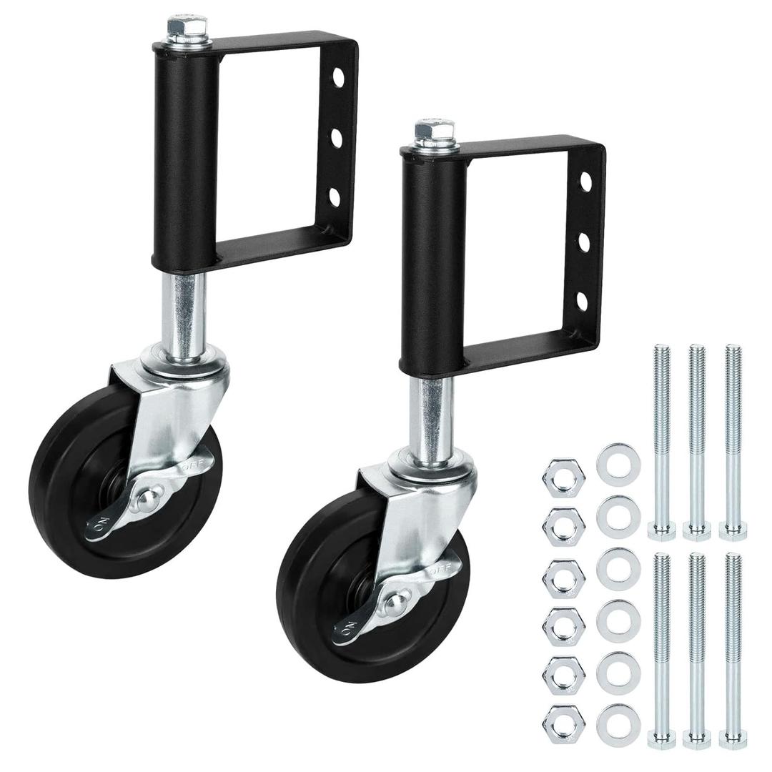 2 Pack Heavy Duty Caster 4 Inch Spring Loaded Wheel for Wooden Gates, Swivel Fence Wheels with Universal Mount Plate, 220-500 Lbs Load Capacity, Black