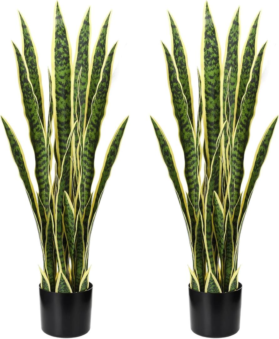 Crowye 2 Pack 3.15 Ft Tall Artificial Snake Plant Faux Sansevieria Plant Large Fake Snake Bulk in Pot for Home Office Housewarming Gift
