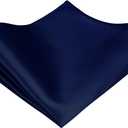 TIE G Solid Satin Woven dyed Color Formal Black Necktie and Pocket Square Sets in Gift Box (Dark Navy)