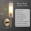 15" Hardwired Frosted Glass Bathroom Wall Sconces, Handmade Knurled Brass Wall Light Fixture,Modern Vanity Light for Living Room,Hallway, Bedroom, Indoor Sconces