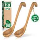 2 Pcs Wooden Ladle for Soup  10.82.8" Bamboo Soup Ladle for Stews and Sauces with Deep 2.7 fl oz Capacity & Lacquer-Coated Finish  Wooden Cooking Spoons with Hook Handles for Kitchen & Catering