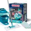 Leifheit Floor Cleaning Profi XL Mop and Bucket Set 42 cm Microfibre Mop for Large Floors with 360 Joint, Foot-Pedal Wringing System, Heavy Duty 8 L Bucket, Easy Moist or Wet Cleaning, Turquoise | Bucket wringer on wheels, foot wringing system, 2 Micro Duo covers washable at 140C, 360, cleaning set for all floors
