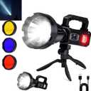 Solar Rechargeable Spotlight, 2,000,000L High Lumens Led Spot Lights Outdoor Handheld Super Bright Long Range Flashlight with 6 Modes, 3 Colored Filters, Tripod, USB C, IPX6 Waterproof for Fishing