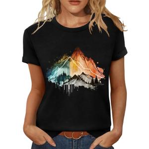T Shirts for Women Crewneck Boho Flowers Wildflowers Graphic Tees 2025 Summer Cute Shirts Short Sleeve Tops (X-Large)
