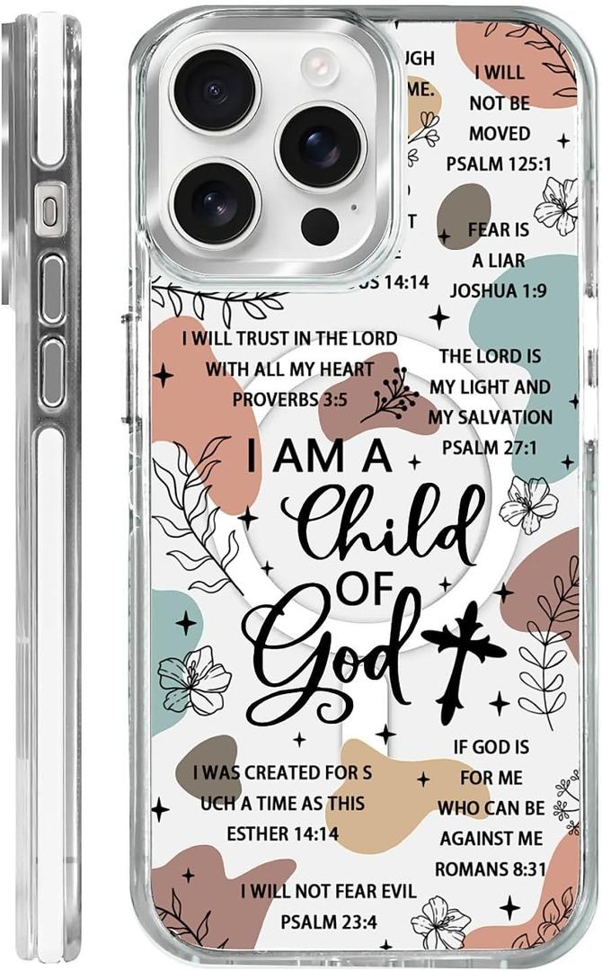 for iPhone 13/14 Case [Compatible with Magsafe],Girls Women Clear Magnetic Case Silicone Shockproof Protective Cover with Pattern Bible Verses