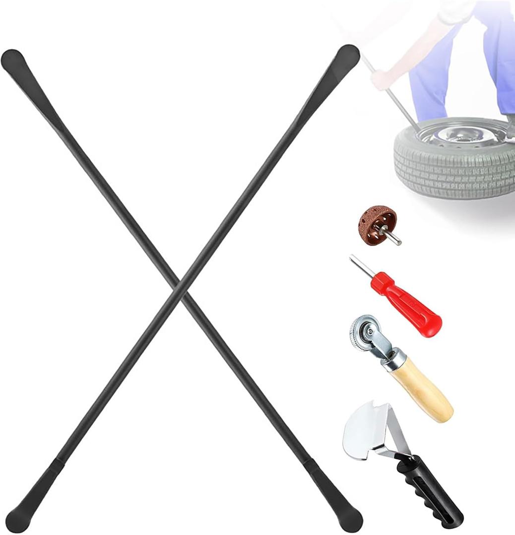 2 PCS 34645 Tire Mount and Demount Iron with Tire Repair Tools Kit, Tire Changing Removal Tool for Cars/Trucks/Taxi/Tractor/Bus, Tire Replace Bar | 38 in x 4/5 in, Black