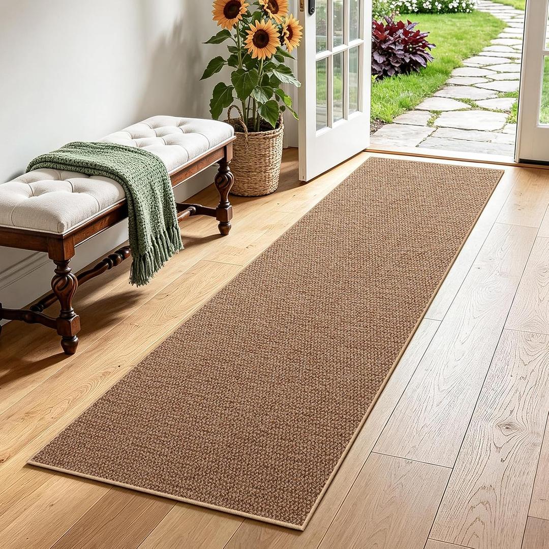 Faux Jute Runner Rug 2'x6', Washable & Non-Slip, Warm Taupe
