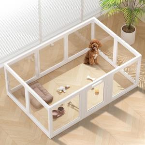 Clear Acrylic Dog Playpen Indoor, Puppy Cat Small Pet Play Pen, Pet Cat Playpen for Rabbits, Dog Fence Crate Kennel Whelping Cage (24", White, 10 Panels)