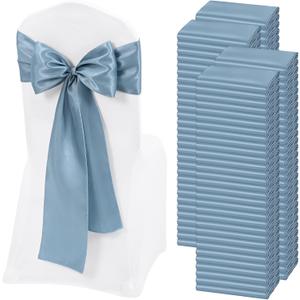 120 PCS Dusty Blue Satin Chair Sashes, Ties Bows Designed Chairs Decorative, Chair Cover Sashes for Thanksgiving Wedding Christmas Banquet Party Home Kitchen Decoration (7 x 108 inch)