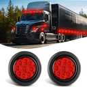 Nilight 2 Inch Round Marker Light 2PCS Red 9LED LED Indicator Clearance Lights Flush Mount with Plug Grommet Pigtail Hardwired for 12V Truck Trailer Tractor Buses Vans Boat