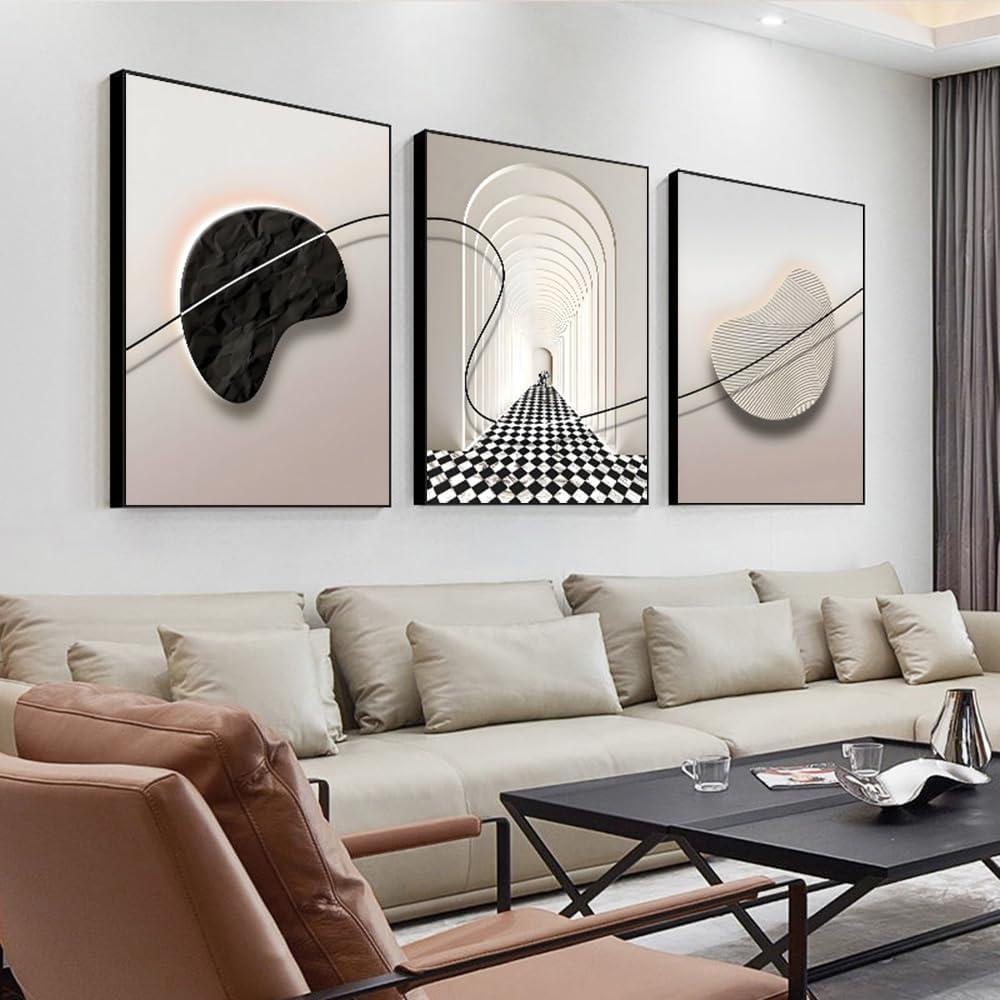 ARTFEB Beige and Black Large Framed Canvas Wall Art Set, Modern Wall Decor, Abstract Black and White Wall Painting, Neutral Nature Art Print for Living Room, Bedroom, Office, 20" X 28" X 3 pieces