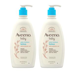 Aveeno Baby Daily Moisture Body Lotion for Sensitive Skin, Hypoallergenic Moisturizing Baby Lotion with Nourishing Oat to Deeply Moisturize Baby's Skin, Fragrance-Free, 18 fl. oz, 2 Pack (18 Fl Oz (Pack of 2))