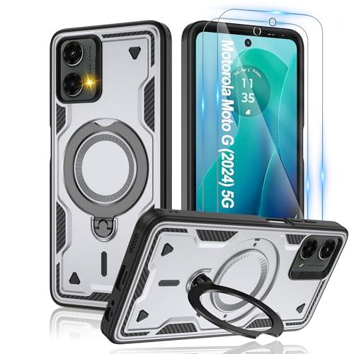 Gritup for Moto G 5G 2024 & Moto G Play 5G 2024 Magnetic Case,Compatible with MagSafe & [HD Screen Protector×2],Metal Rotated Kickstand,Military Grade Shockproof Protective,Gray