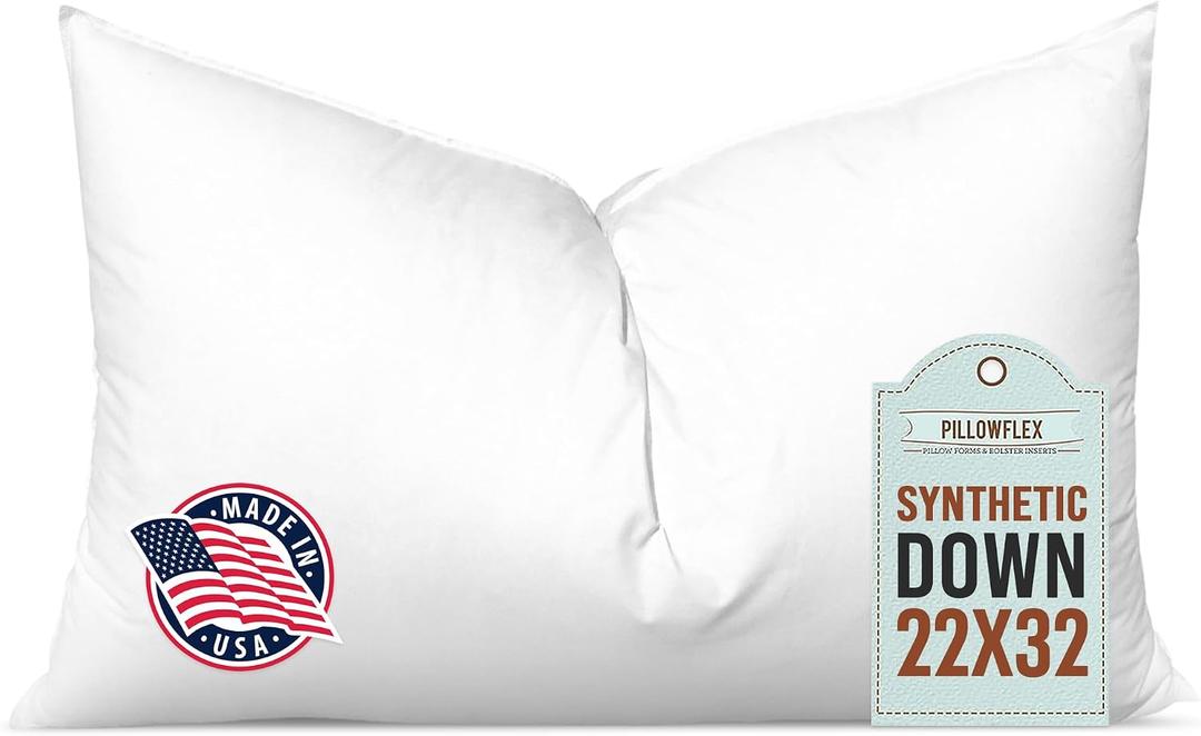 Pillowflex Synthetic Down Pillow Insert - 22x32 Down Alternative Pillow, Ultra Soft Oversized Queen Bed Sleeping Pillow, Large Rectangle Sham - 1 Decorative Pillow Form, 22 Inch by 32 Inch
