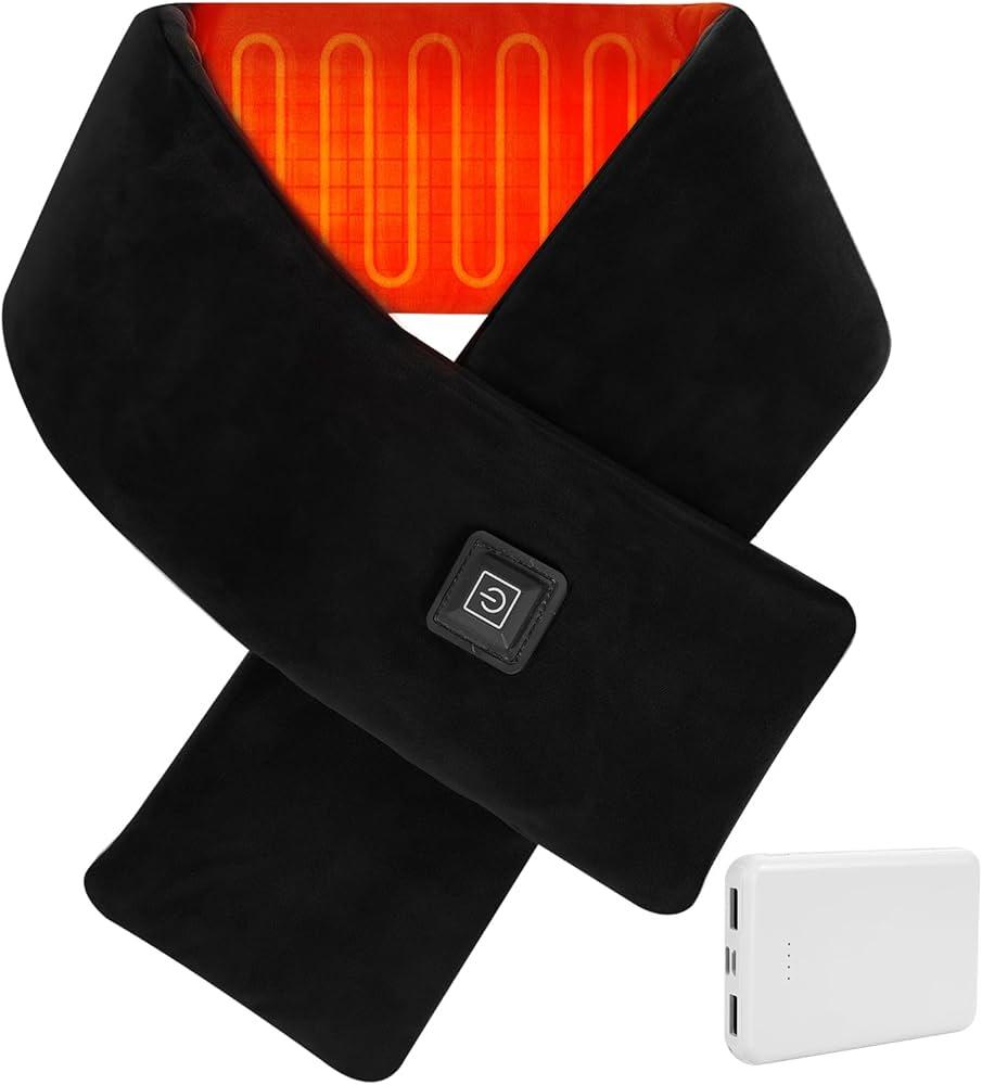 Heated Neck Wrap with 5000mAh Power Bank, Heating Pad Cordless with 3 Heating Levels, Portable Neck Warmer for Neck Pain Relief and Stiffness, Rechargeable Heated Scarf for Outdoor & Office, Black
