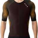 MY KILOMETRE Men's Triathlon Top Full Zip Short Sleeve Tri Shirt, Quick-Dry, UPF 50+ Protection with Reflective Back Pockets (Medium, Brown)