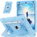 OKP Case for iPad 9th/ 8th/ 7th Generation 10.2 Inch (2021/2020/2019), Shockproof Rugged Heavy Duty i Pad 9 8 7 th Gen Protective 10.2'' Cover with Pencil Holder/Kickstand, Sky Blue