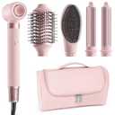 MESCOMB 5 in 1 Hot Air Styler Wrap - High-Speed Hair Dryer, Volumizing Brush with Auto Curlers, Fast Drying & Frizz-Free Styling Straightening, No Heat Damage, Includes Travel Bag, Gift for Women (Pink)