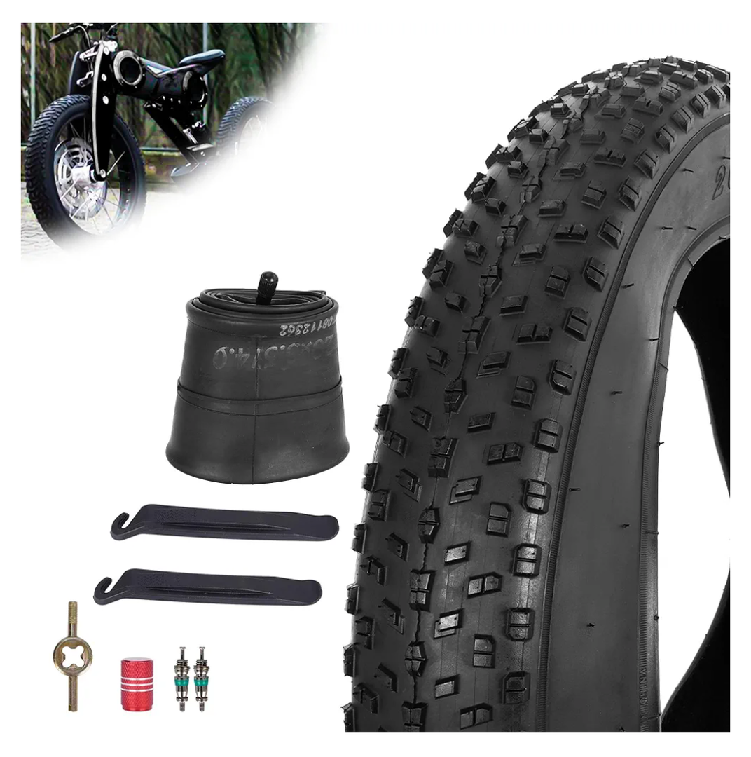 RUTU 20x4 Bike Tire Foldable 20 x 4.0 Fat Tire (102-406),20 Inch Bike Tire and Tube with Tire levers,Valve Tool Compatible with 20x4.0 Electric Bike/Mountain Bike Tires and Tubes