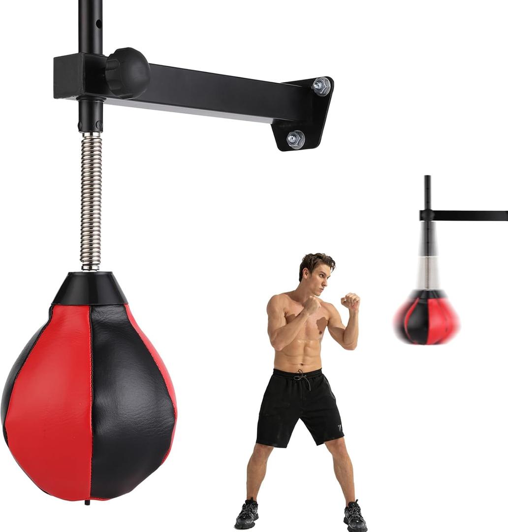 Speed Bags for Boxing, Punching Bag with Reinforced Spring Wall-Mounted Strong Durable Punching Bag with Stand, Height Adjustable, for Kids & Adults (Black/Red)
