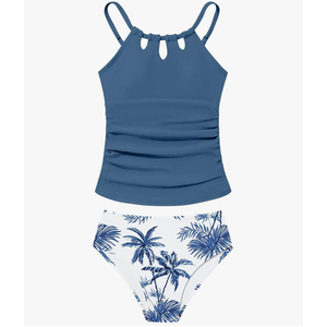 Girls Swimsuit Cutout Bathing Suit Cute Two Piece Swimsuits for Teen Girls Modest Swimwear High Waisted Tankini 13-14y