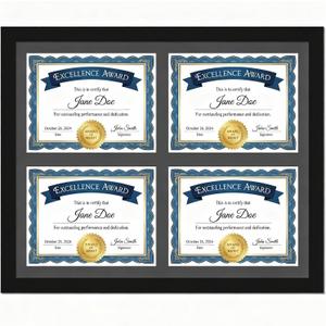 CroBlissful 8.5x11 Diploma Picture Frame Black 20x24 Certificate Frame with 4 Opening Mat, Displays Four 8.5x11 Documents - Horizontal Wall Mount Certificate Holder for Diplomas, Degrees, Document, 23.82 x 27.76 inches