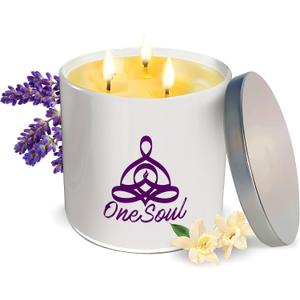 Large Lavender Vanilla Candle, Scented Candles for Home, Hand-Poured Aromatherapy Large 3 Wick Candle for 50-Hour Burn Time, 14oz - OneSoul Collection
