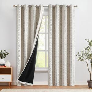 COLLACT 100% Boho Blackout Curtains for Bedroom 96 Inches Long Black on Beige Geometric Stripe Pattern Curtains for Living Room Thermal Insulated Room Darkening Drapes Grommet 2 Panels