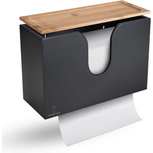 Bamboo Paper Towel Dispenser/Holder with Lid for Home and Commercial, Wall Mount or Countertop for Multifold, C Fold, Z fold, Trifold Hand Towels (Black)