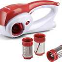 Electric Hard Cheese Grater, Model CES03D, Red, Stainless Steel, Automatic, Cordless, 3 Interchangeable Blades, Easy to Clean