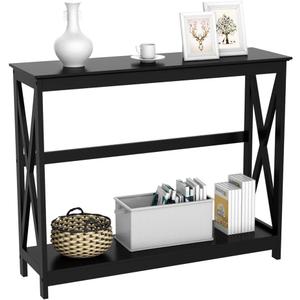 Yaheetech Console Table for Entryway, 2 Tier Entryway Table Bookshelf Accent Table w/Storage Shelf Living Room Entry Hall Foyer Table Furniture, Black, X-Design