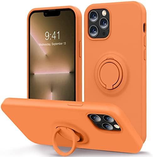 MOCCA Compatible with iPhone 13 Pro Max Case 6.7inch with Ring Kickstand | Liquid Silicone|Microfiber Linner|Anti-Scratch Full-Body Shockproof Protective Case for iPhone 13 Pro Max Women-Bright Orange