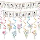 Zliisang 20pcs Wildflowers Graduations 2026 Banner Wildflowers Garland Hanging Swirls Decoration Floral Flowers Girls Class of 2026 Congrats Grad Party Decorations