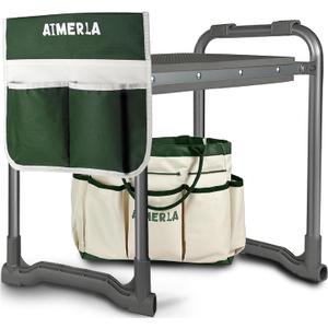 Aimerla Foldable Garden Kneeler Seat Heavy Duty [Upgraded Widened Thick Kneeling Pad] Gardening Stool with Large Tool Bags with Pockets - Portable Garden Bench Gardening Gifts for Parents