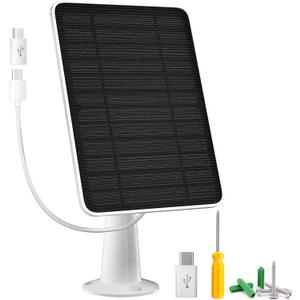 Solar Panel Charger Compatible with Arlo Essential 2K Outdoor(2nd Gen)/Essential XL Camera(2nd Gen)/Essential Spotlight, 5W Solar Panel with IP65 Waterproof 10ft Micro USB-C Cable & Wall Mount, 1 Pack