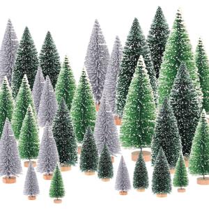 30Pcs Mini Christmas Trees - Artificial Christmas Tree Bottle Brush Trees with 5 Sizes, Snow Trees with Wooden Base for Christmas Party Home Table Craft Decor (Silver+Green+Dark Green)