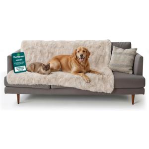 FurHaven Waterproof Throw Blanket for Dogs & Indoor Cats, Reversible Protective Pet Blanket, Extra Large, Long Faux Fur & Velvet, Driftwood, 60"L x 50"W