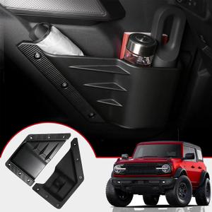 Mabett Front Door Storage Pockets for Ford Bronco Accessories 2021 2022 2023 2024 2025, Side Door Organizer Box fit Bronco 2/4-Door, Insert Cup Holder(2PCS)