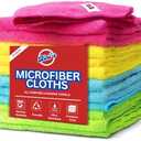 BINI'S Premium Microfiber Cleaning Cloth, Ultra Absorbent, Lint Free, Streak Free, Non-Abrasive, Reusable and Washable, 12" x 12", Blue/Green/Yellow/Pink, Pack of 12