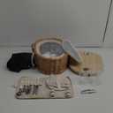 Picnic Basket Set for 2 - Wicker Insulated Picnic Basket with Waterproof Blanket, Folding Wine Picnic Table & Cutlery Kits, Picnic Baskets Kit for Camping, Outdoor, Valentine (White Flower)