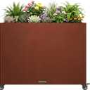 36 Inch Corten Steel Planter Box with Wheels, Tall Outdoor Rolling Planter with Drainage & Removable Shelf, Large Rectangular Weathering Steel Planter for Patio, Porch, Balcony & Garden