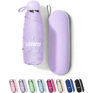 Seniny Mini Portable Travel Umbrella with Case - Compact Umbrellas for Rain & Sun UV Protection for Backpack Pocket, Lightweight Folding Small Umbrella, Tiny Purse Size UV Blocker for Kids Women Girls