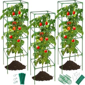 3 Pack Tomato Cages for Garden - 48" Square Tomato Cage for Pots & Raised Garden Bed - Heavy Duty Tall Tomatoes Trellis Plant Stakes Support for Vertical Climbing Plants Vegetables & Flowers